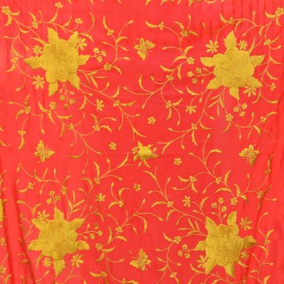 Manton de Manila Primaveral - Bordado Oro Rojo