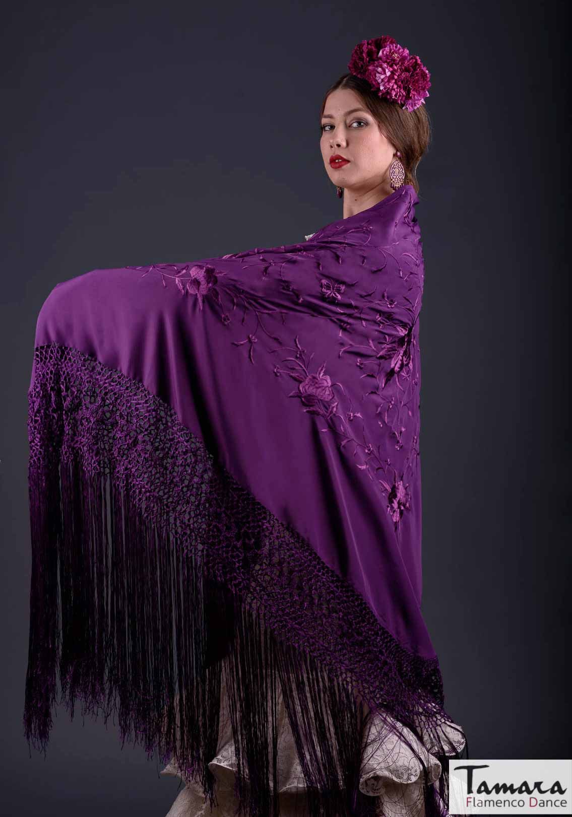 Manton de Manila Primaveral - Bordado Morado