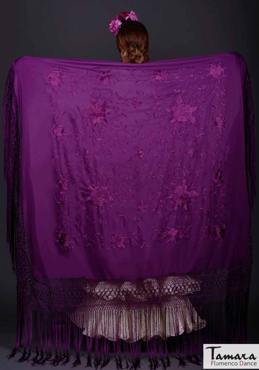 Manton de Manila Primaveral - Bordado Morado