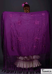 Manton de Manila Primaveral - Bordado Morado