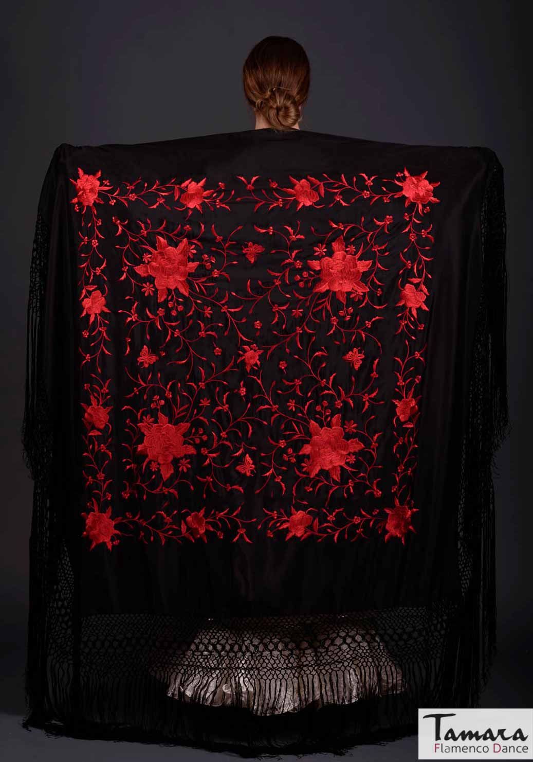 Manton de Manila Primaveral - Bordado Rojo