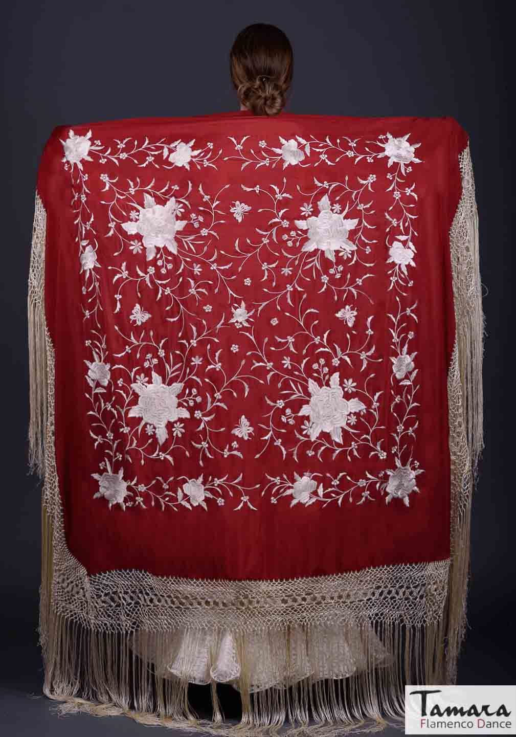 Manton de Manila Primaveral Fleco Marfil - Bordado Marfil Marfil