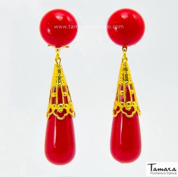 Pendiente Flamenco - Coral labrado Rojo
