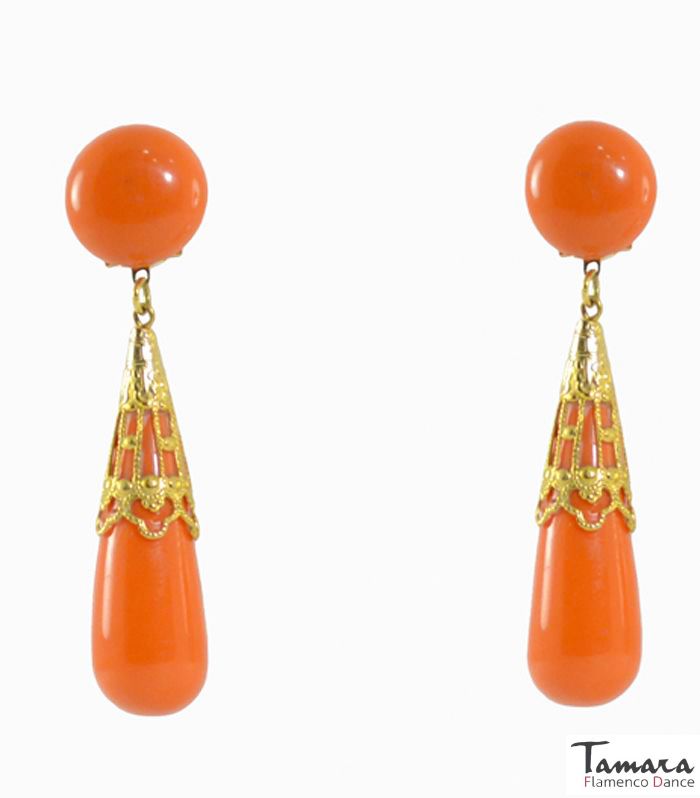 Pendiente Flamenco - Coral labrado Naranja