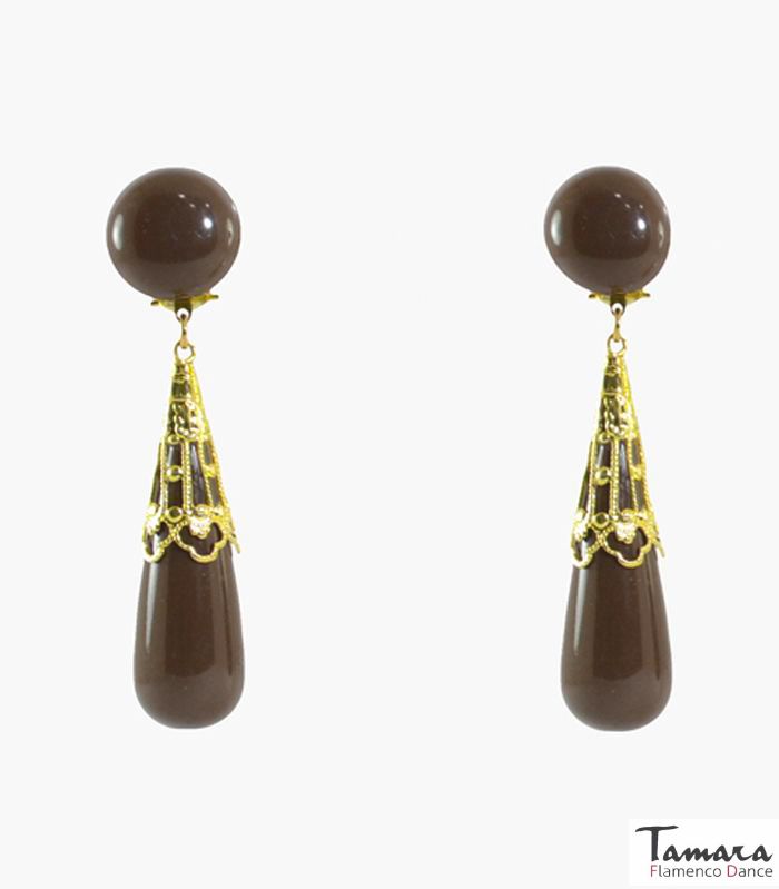 Pendiente Flamenco - Coral labrado Marron