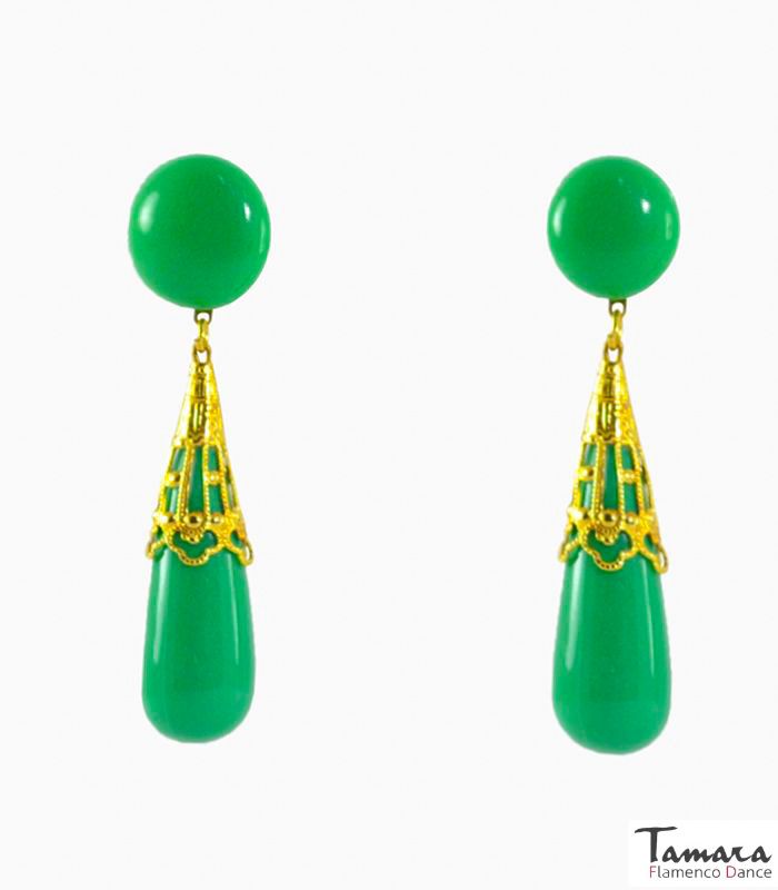 Pendiente Flamenco - Coral labrado Verde Andalucia