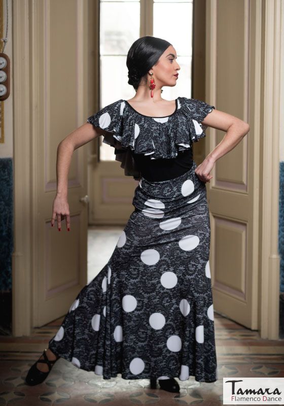 Falda flamenco Mirella - Punto elástico Estampado Estampado lunar blanco