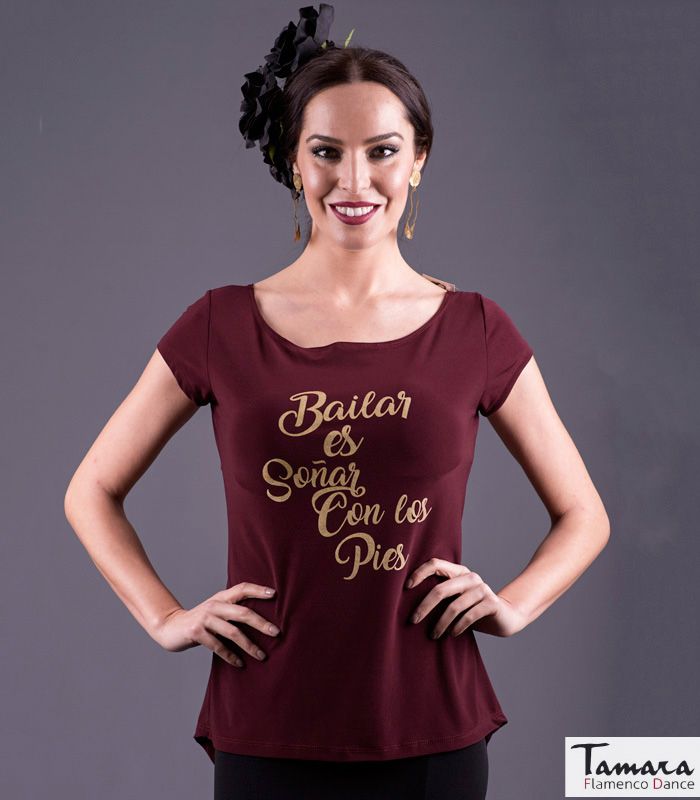 Camiseta flamenca Bailar es soñar - Oro Burdeos