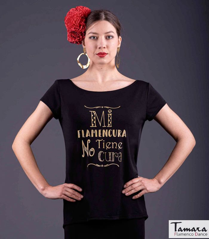 Camiseta Mi flamencura no tiene cura - Oro Burdeos