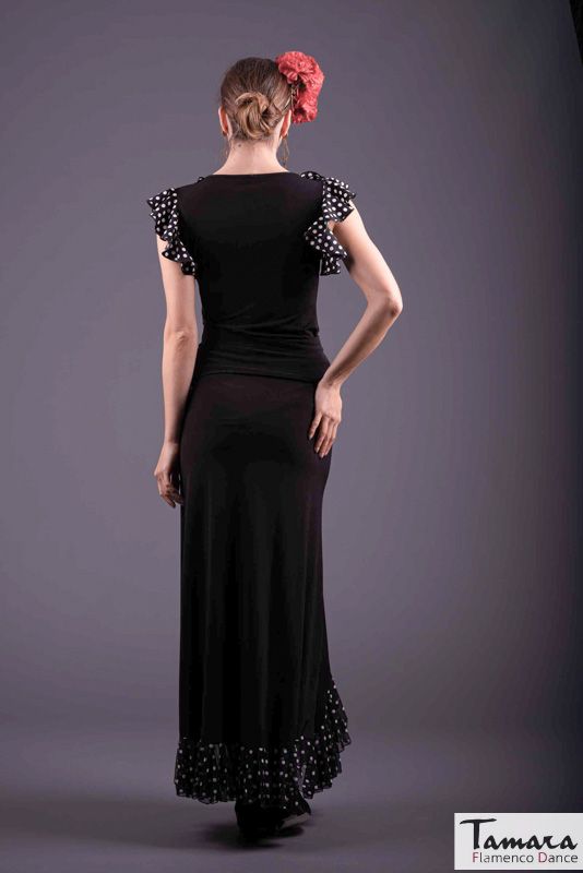 Falda flamenco flamenco Lerele - Punto elastico y gasa Lunares blancos