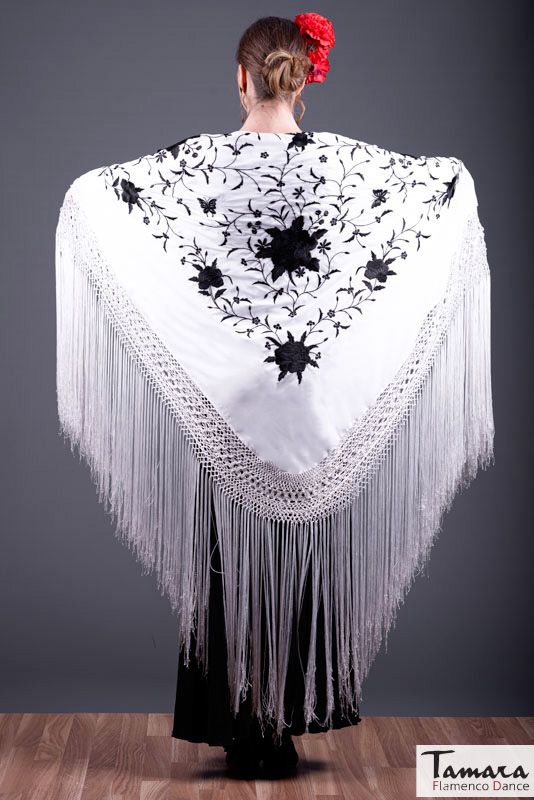 Manton de Manila Primaveral - Bordado Negro