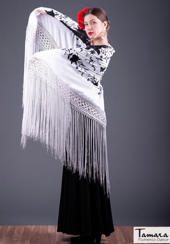 Manton de Manila Primaveral - Bordado Negro