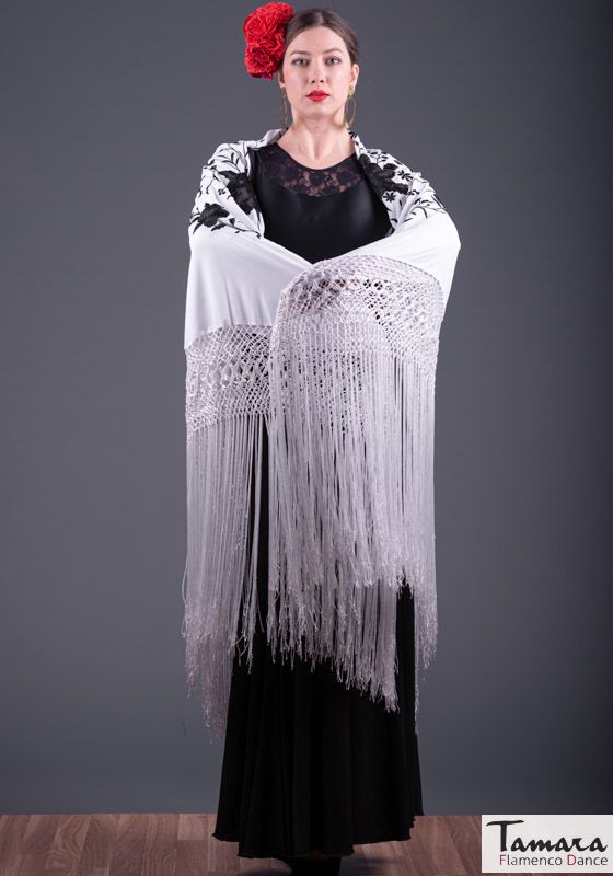 Manton de Manila Primaveral - Bordado Negro