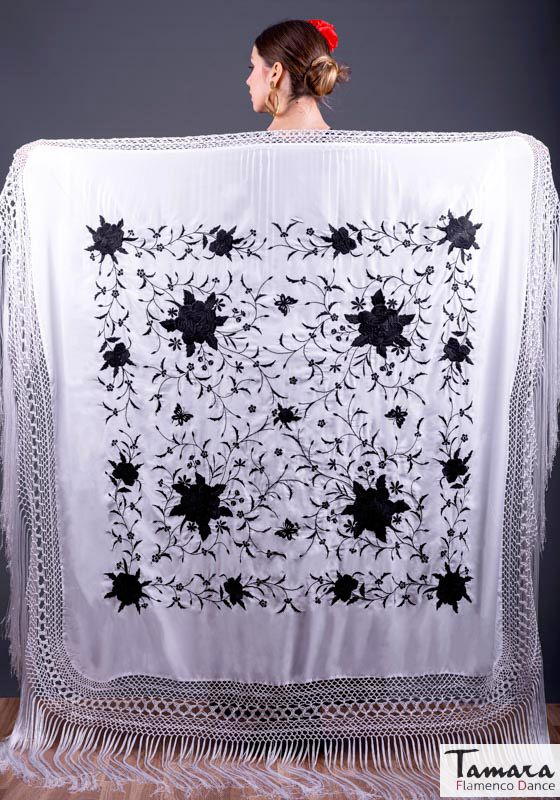 Manton de Manila Primaveral - Bordado Negro