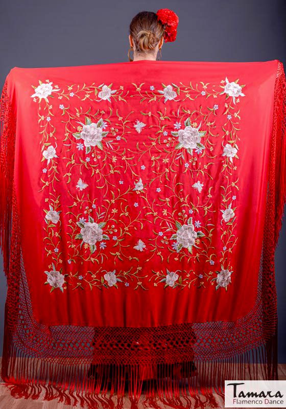 Châle de Manille pour la danse flamenco. Fuchsia brodé Couleurs. 135cm X 135cm Châle de Manille pour la danse flamenco. Fuchsia brodé Couleurs. 135cm X 135cm