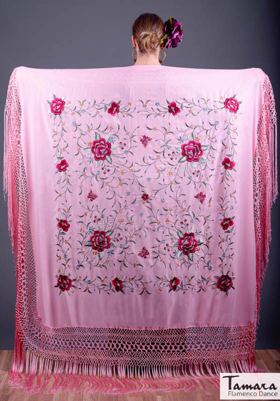 Manton de Manila Primaveral - Multicolor Fuxia/Burdeos