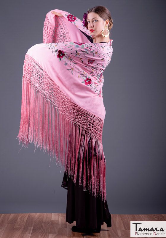 Manton de Manila Primaveral - Multicolor Fuxia/Burdeos