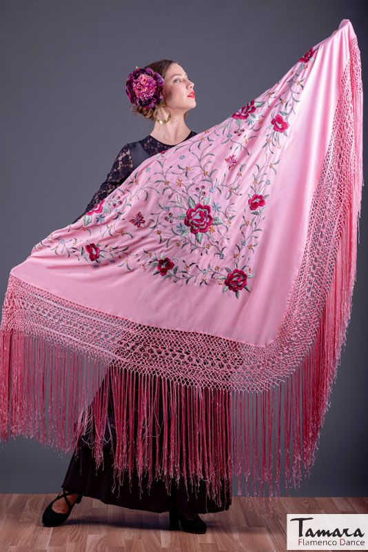 Manton de Manila Primaveral - Multicolor Fuxia/Burdeos