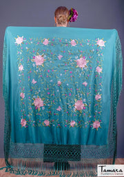 Manton de Manila Primaveral - Bordado Tonos rosas