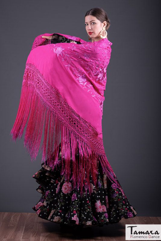 Manton de Manila Primaveral - Bordado Fuxia