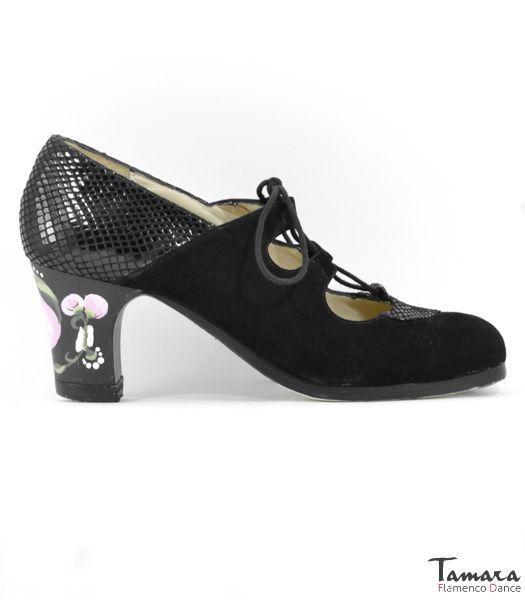Zapatos de flamenco Floreo Negro Clásico 6 cm Casilda Rosa
