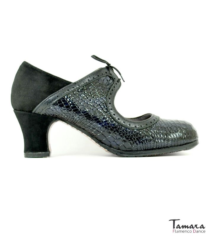 Zapatos de flamenco Rumba Negro Ante y Serpiente