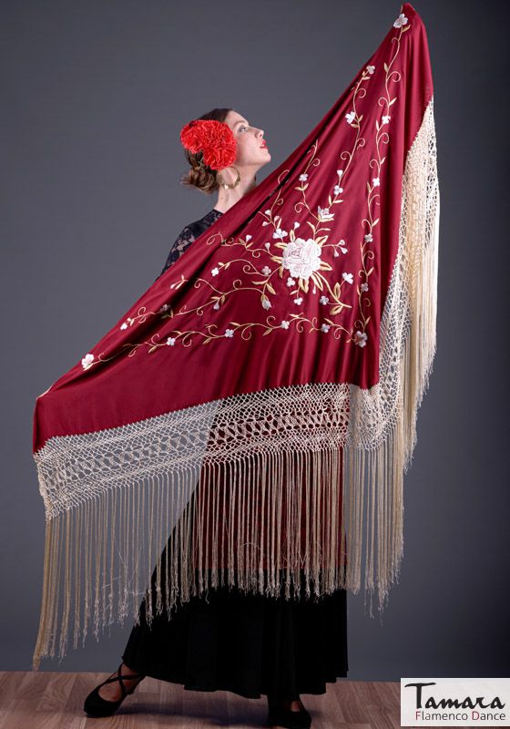 Manton Roma Fleco Marfil - Bordado Tierra y oro