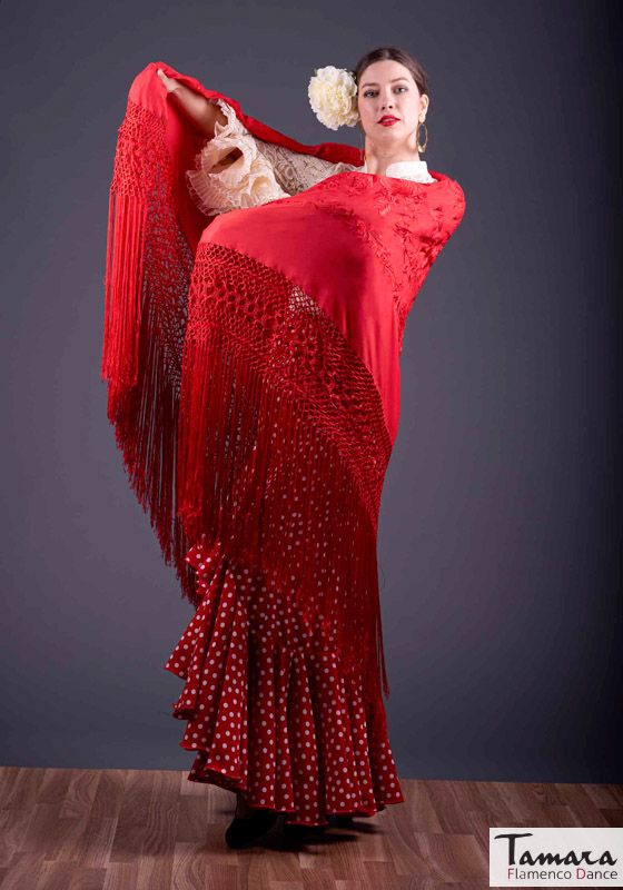 Manton de Manila Primaveral - Bordado Rojo Rojo