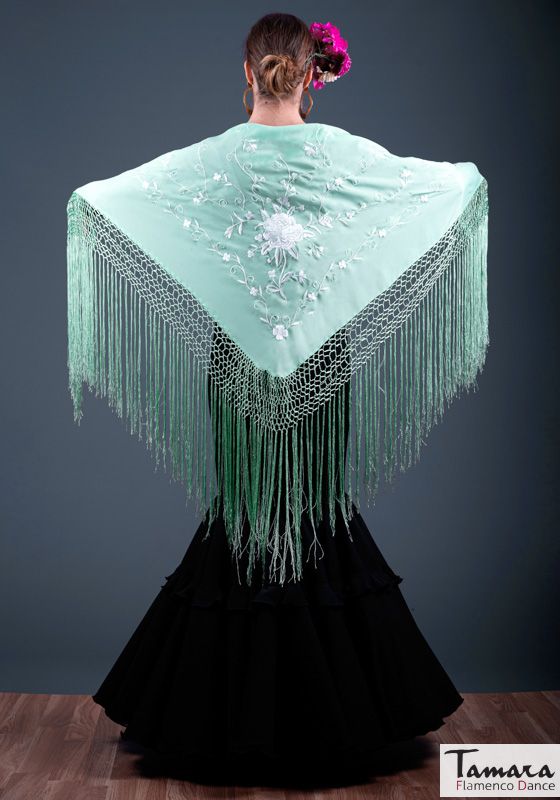 Manton Roma - Bordado Blanco Verde Agua