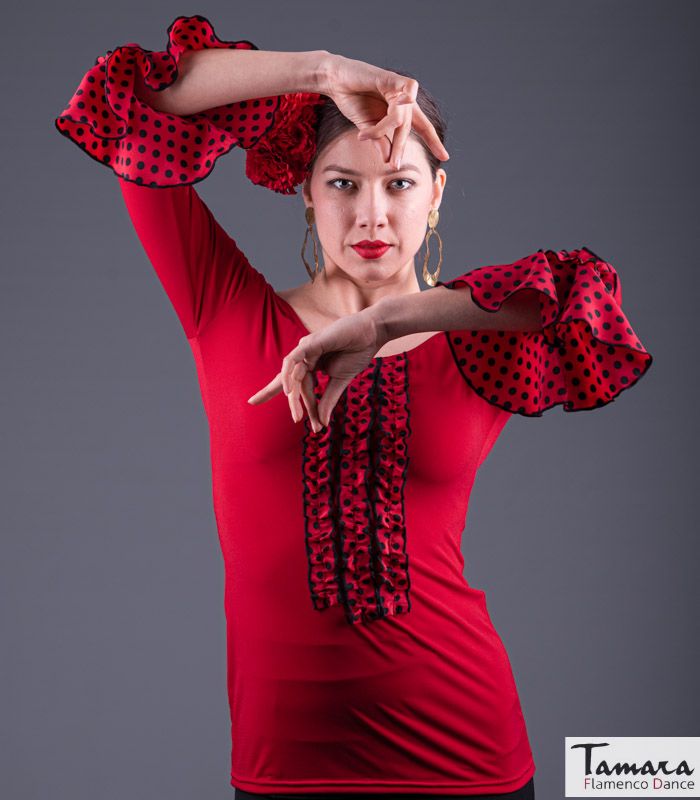 Camiseta Zahara Lunares - Viscosa Rojo con lunares negros