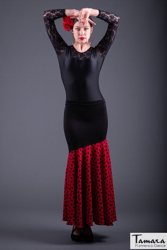 Falda flamenco Granada Lunar Mediano - Viscosa y Koshivo Rojo con lunares negros