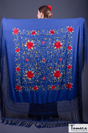 Manton de Manila Primaveral - Bordado Multicolor Verde Agua