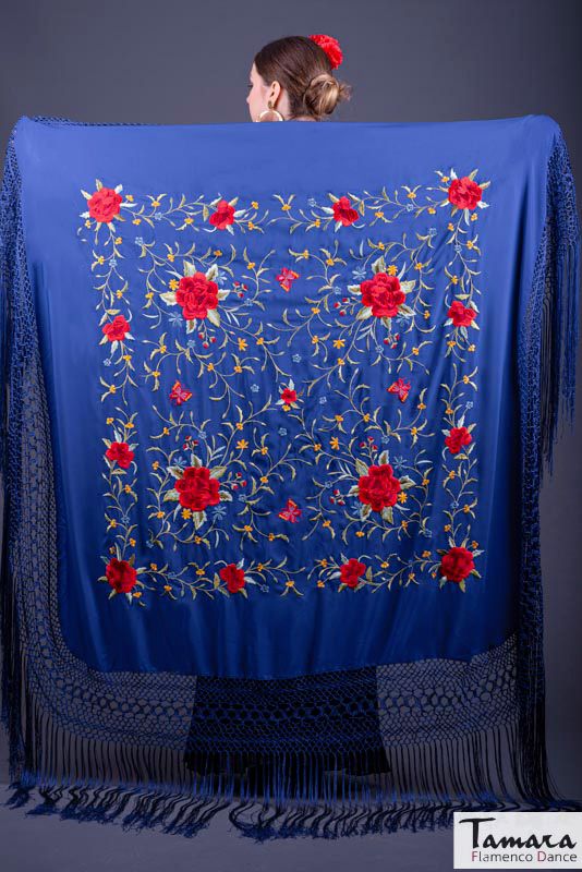 Manton de Manila Primaveral - Bordado Multicolor Verde Agua