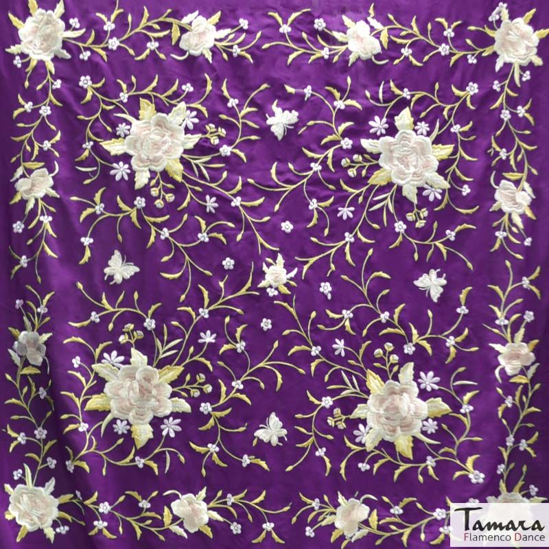 Manton de Manila Primaveral - Bordado Tierra y Oro Morado