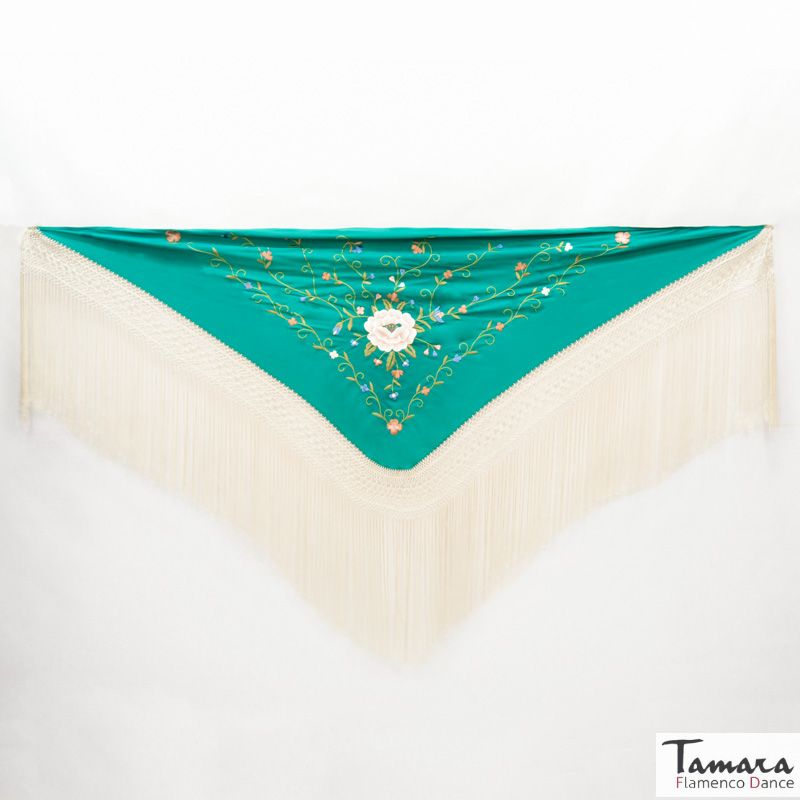 Manton Roma Fleco Beig - Bordado tonos tierra Agua Marina