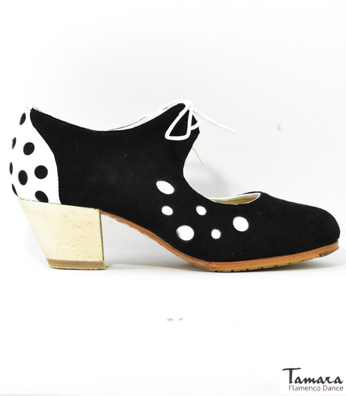 Zapatos de flamenco Lola 36 Blanco-Negro Ante y charol