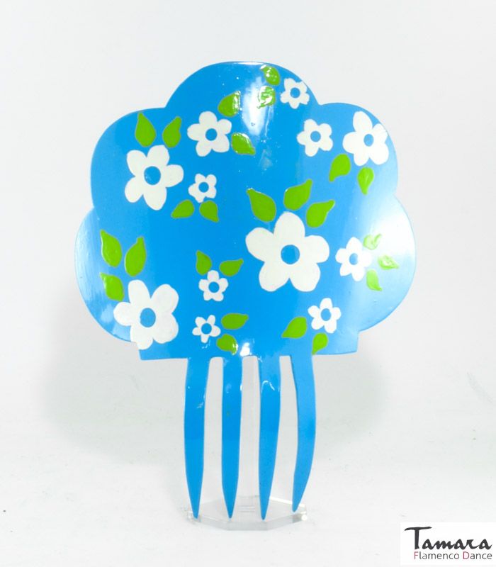 Peina Pintada a mano Flores - Acetato 19 cm Turquesa