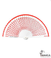 Abanico flamenco (19 cm) - Lunares rojos pintado a mano Verde Agua