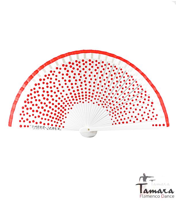 Abanico flamenco (19 cm) - Lunares rojos pintado a mano Verde Agua