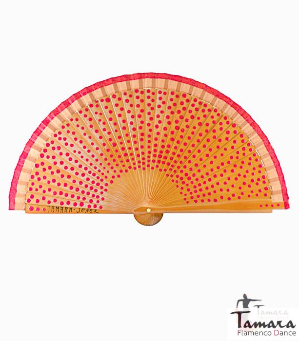 Abanico flamenco (19 cm) - Lunares rojos pintado a mano Marron Avellana
