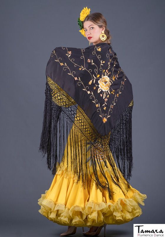 Manton Roma - Bordado Oro y marfil Negro