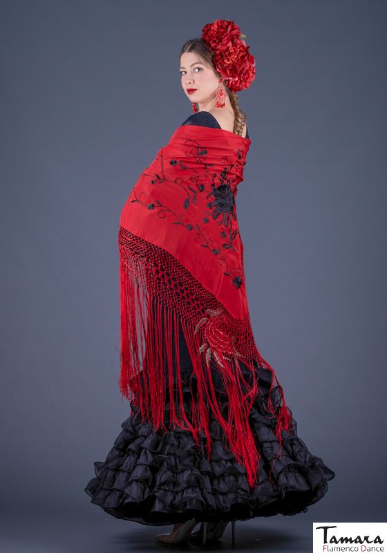 Roman Shawl - Black Embroidery | Tamara Flamenco Ivory Roman Shawl - Black Embroidery | Tamara Flamenco Ivory