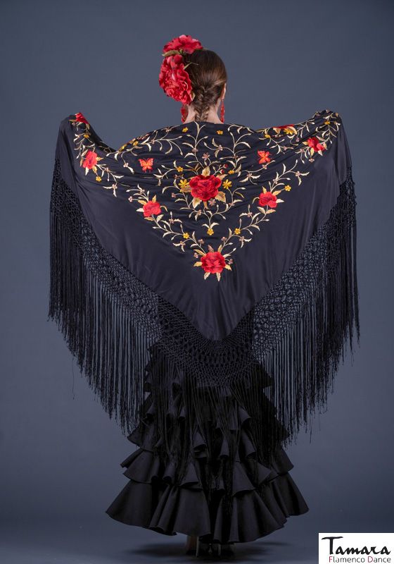 Manton de Manila Primaveral - Bordado Rojo y Oro