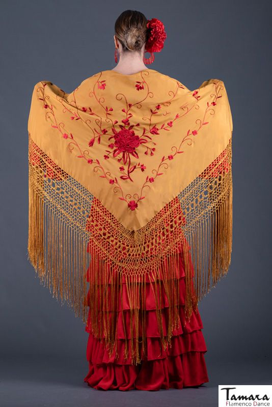 Manton Roma - Bordado Rojo Mostaza