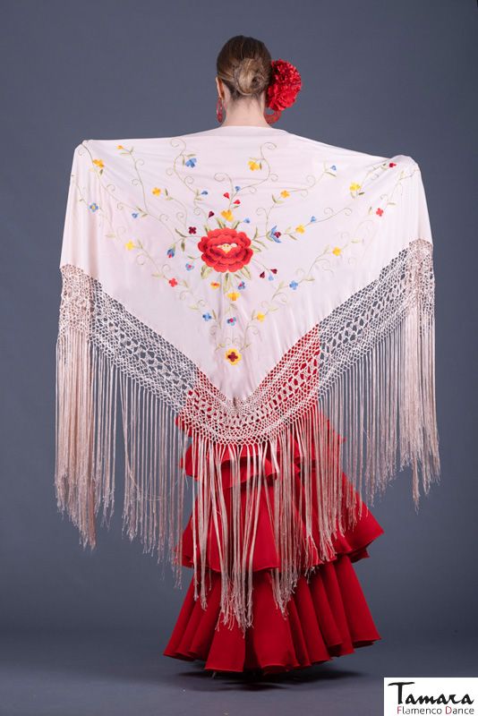 Manton Roma - Bordado multicolor rojo Maquillaje