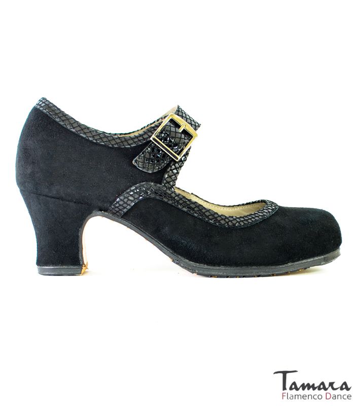 Zapatos de flamenco Saeta Negro Ante y Serpiente