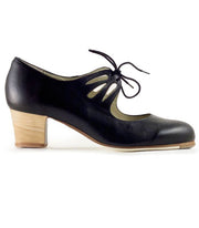 Zapatos de flamenco Cordonera Calado Negro Cubano 5 cm Madera