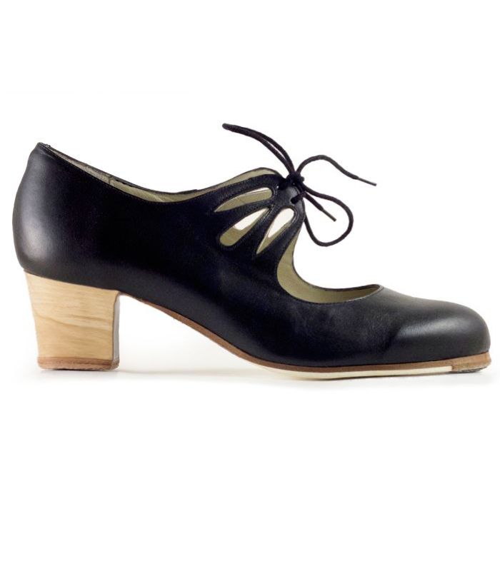 Zapatos de flamenco Cordonera Calado Negro Cubano 5 cm Madera
