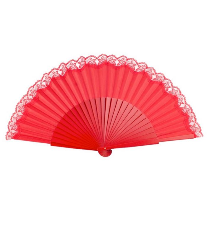Abanico Medio Pericón (27cm) - Encaje Rojo