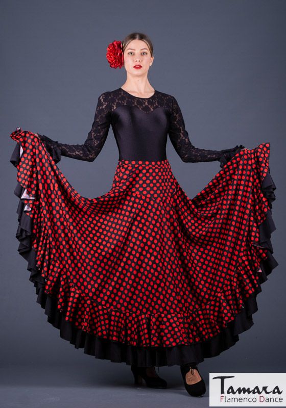 Falda flamenco Alborea lunares - Punto Negro lunares rojos